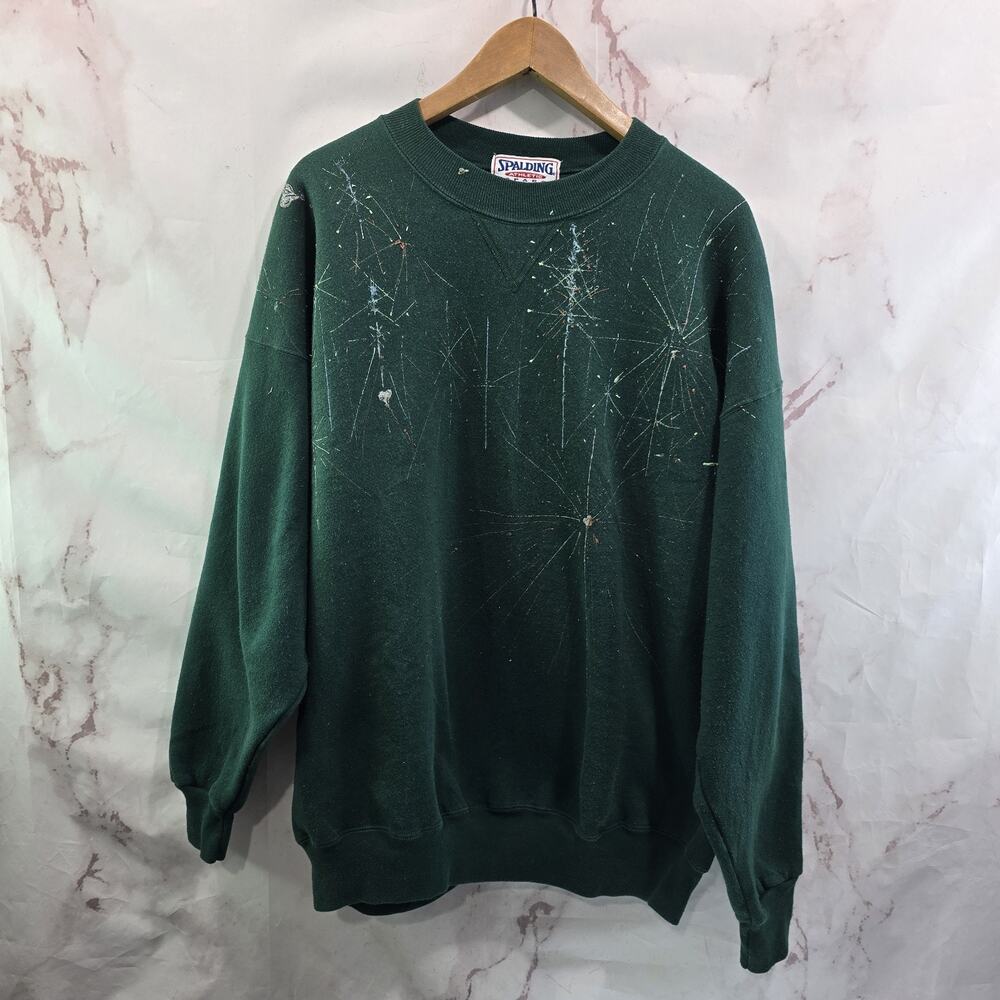 Vintage Christmas Sweatshirt Size 2X Green 90s Holiday Crew Sparkle Glitter